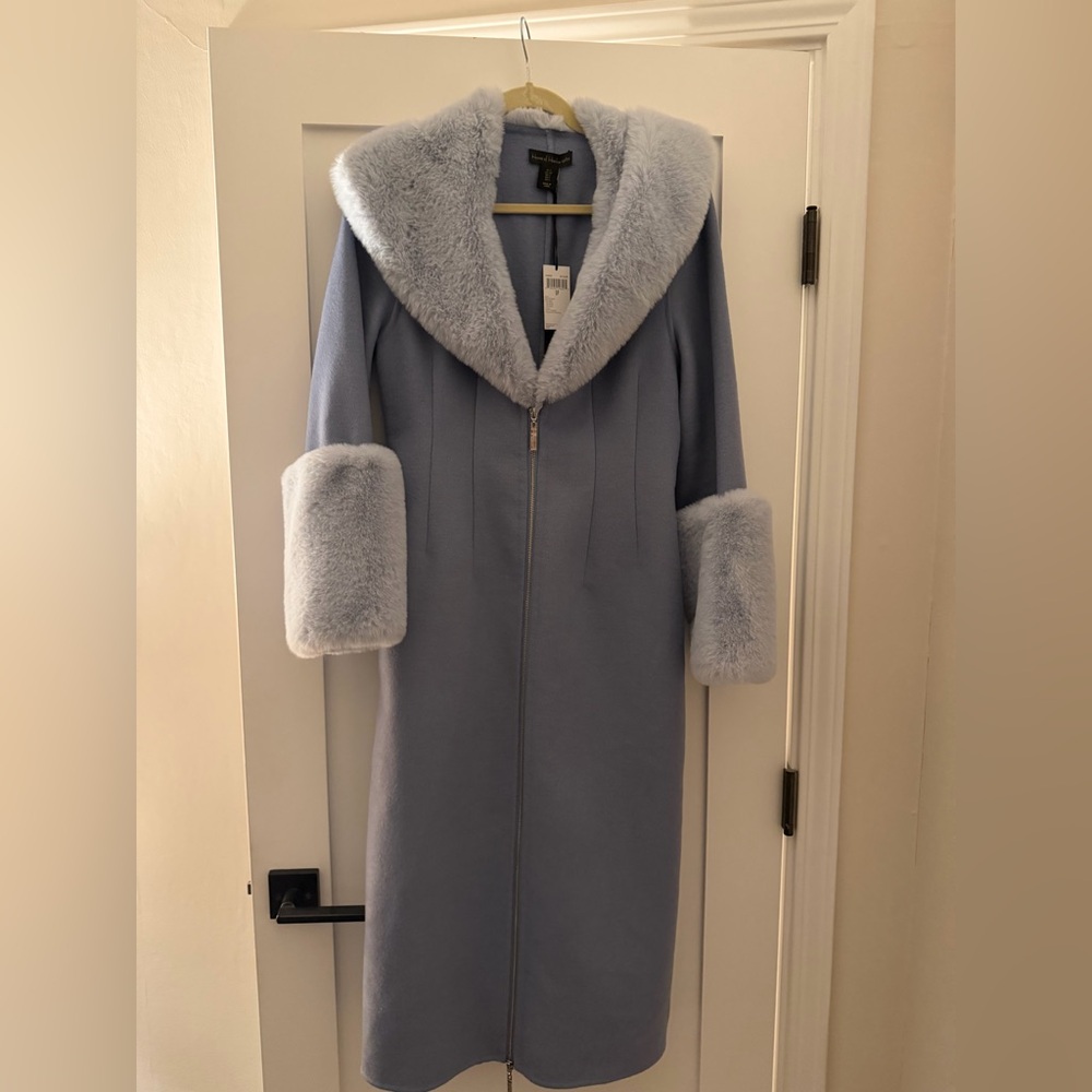 House of Harlow 1960 Ice Blue Faux Fur Wool Blend Winter Designer Coat - Picture 13 of 13